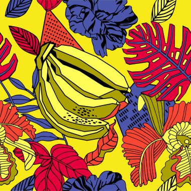 Egzotik bitkiler ile parlak tropikal arka plan. 