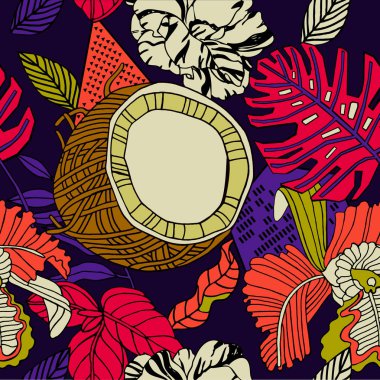 Egzotik bitkiler ile parlak tropikal arka plan. 