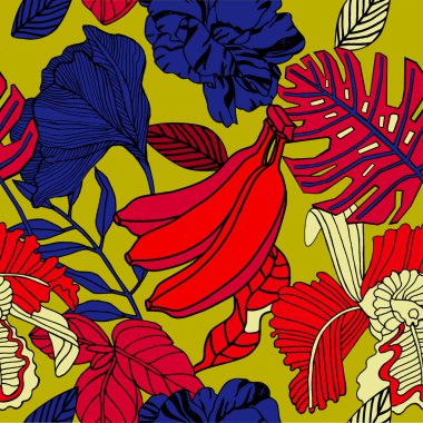 Egzotik bitkiler ile parlak tropikal arka plan. 