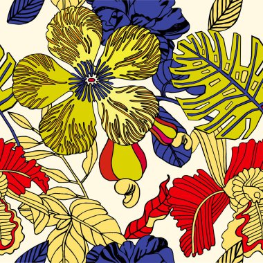 Egzotik bitkiler ile parlak tropikal arka plan. 