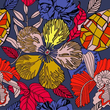 Egzotik bitkiler ile parlak tropikal arka plan. 