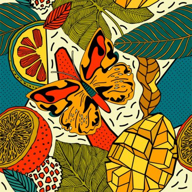 Egzotik bitkiler ile parlak tropikal arka plan. 