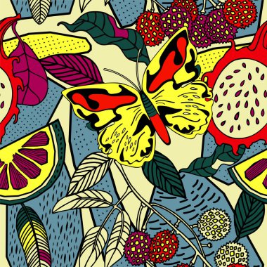 Egzotik bitkiler ile parlak tropikal arka plan. 