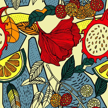 Egzotik bitkiler ile parlak tropikal arka plan. 