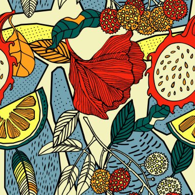 Egzotik bitkiler ile parlak tropikal arka plan. 