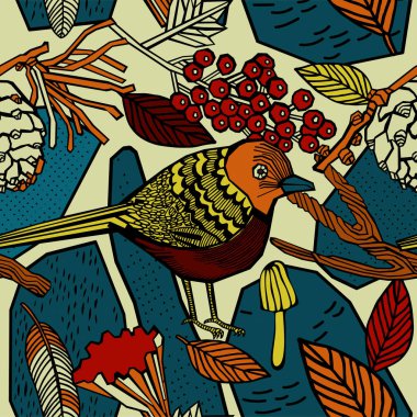 Sonbahar desen tasarım. Bitkiler mantar ve çilek.