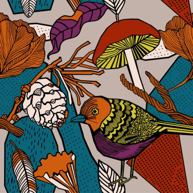 Sonbahar desen tasarım. Bitkiler mantar ve çilek.