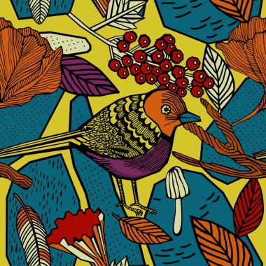 Sonbahar desen tasarım. Bitkiler mantar ve çilek.