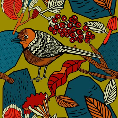 Sonbahar desen tasarım. Bitkiler mantar ve çilek.