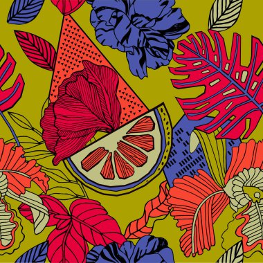 Egzotik bitkiler ile parlak tropikal arka plan. 