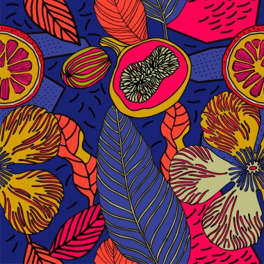 Egzotik bitkiler ile parlak tropikal arka plan. 