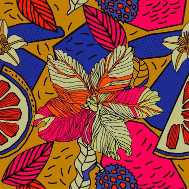 Egzotik bitkiler ile parlak tropikal arka plan. 