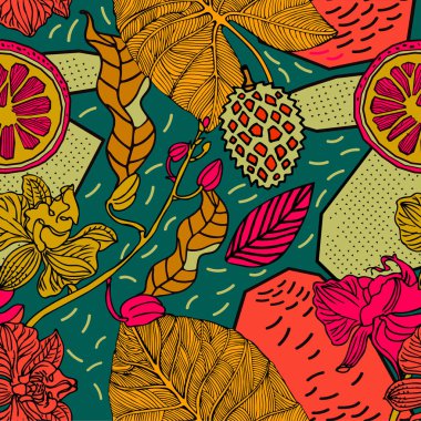 Egzotik bitkiler ile parlak tropikal arka plan. 