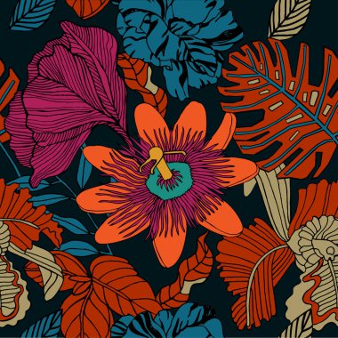 Egzotik bitkiler ile parlak tropikal arka plan. 