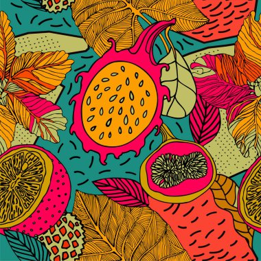 Egzotik bitkiler ile parlak tropikal arka plan. 