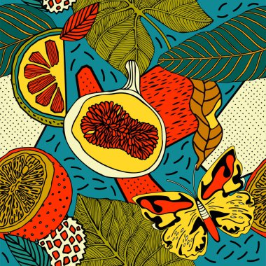 Egzotik bitkiler ile parlak tropikal arka plan. 