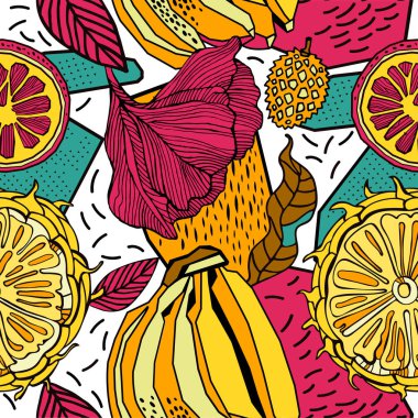 Egzotik bitkiler ile parlak tropikal arka plan. 