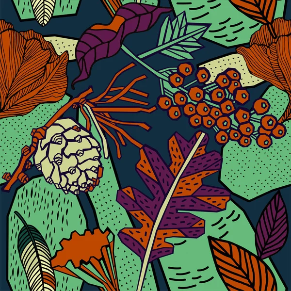 Diseño Patrón Otoño Plantas Setas Bayas — Vector de stock