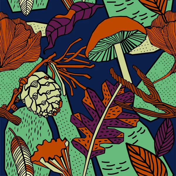 Podzimní Vzorování Rostliny Houby Lesní Plody — Stockový vektor