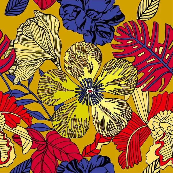 Egzotik bitkiler ile parlak tropikal arka plan. 