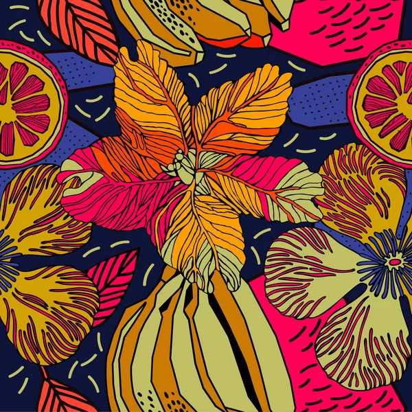 Fondo Tropical Brillante Con Plantas Exóticas — Vector de stock