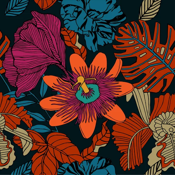 Egzotik bitkiler ile parlak tropikal arka plan. 