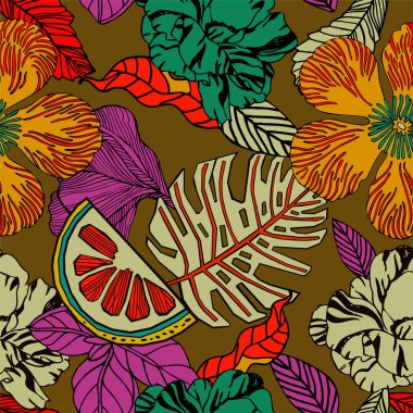 Egzotik bitkiler ile parlak tropikal arka plan. 