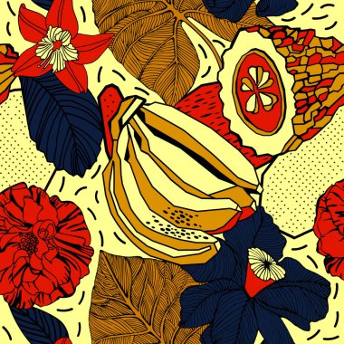 Egzotik bitkiler ile parlak tropikal arka plan. 