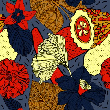 Egzotik bitkiler ile parlak tropikal arka plan. 