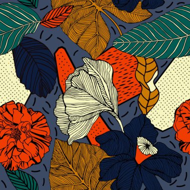 Egzotik bitkiler ile parlak tropikal arka plan. 