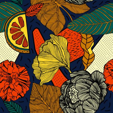 Egzotik bitkiler ile parlak tropikal arka plan. 