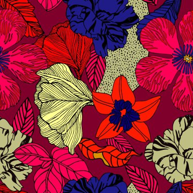 Egzotik bitkiler ile parlak tropikal arka plan. 