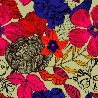 Egzotik bitkiler ile parlak tropikal arka plan. 