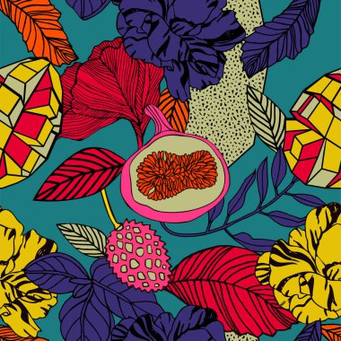 Egzotik bitkiler ile parlak tropikal arka plan. 