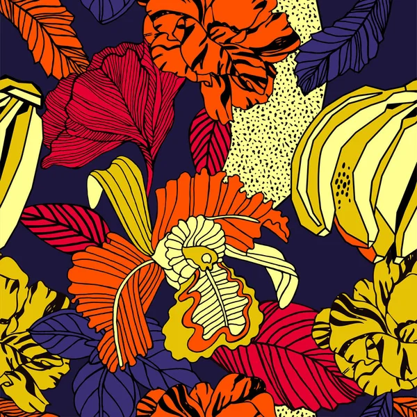 Fondo Tropical Brillante Con Plantas Exóticas — Vector de stock