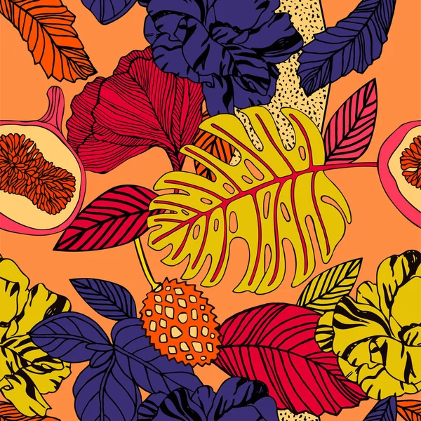 Fondo Tropical Brillante Con Plantas Exóticas — Vector de stock