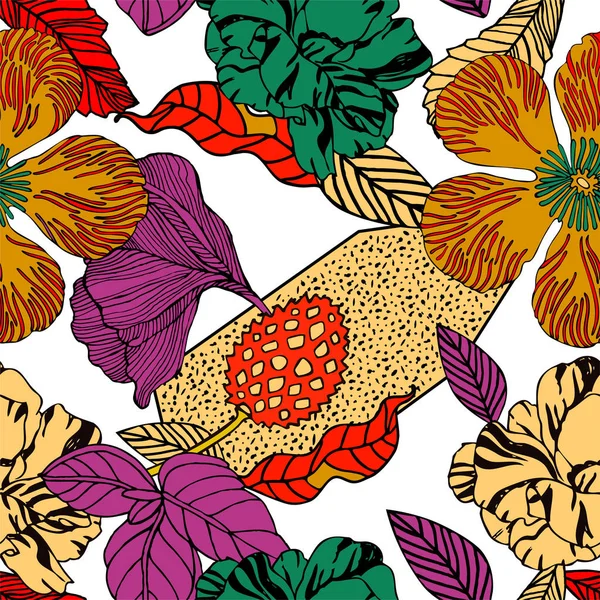 Fondo Tropical Brillante Con Plantas Exóticas — Vector de stock