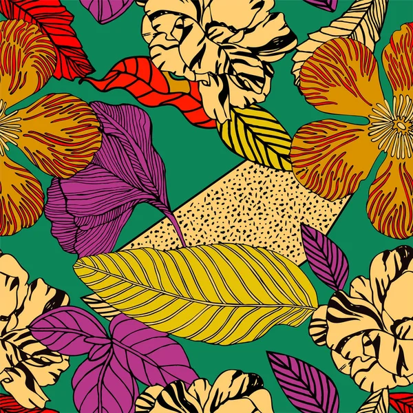 Fondo Tropical Brillante Con Plantas Exóticas — Vector de stock