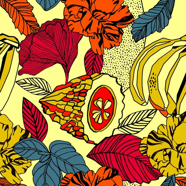 Světlé Tropické Pozadí Exotickými Rostlinami Stock Ilustrace