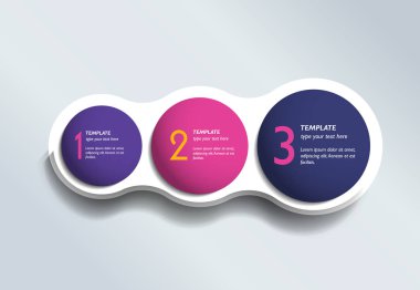 Üç adım element kabarcık şeması, şema, diyagram. Bilgi şablonu.