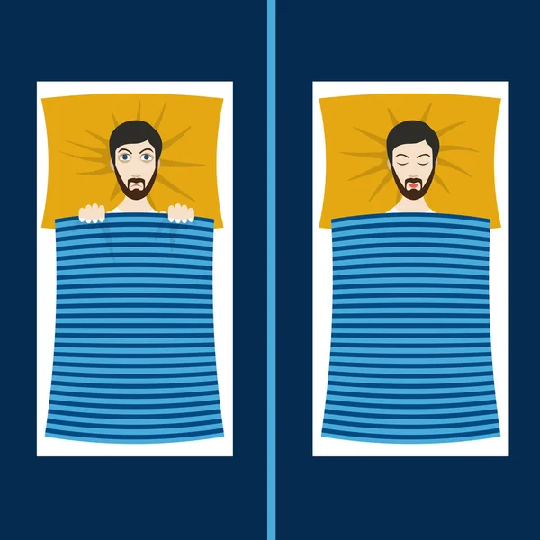 Man Sleep Problems Insomnia Symptoms Good Sleep Man Flat Illustration — Stock Vector