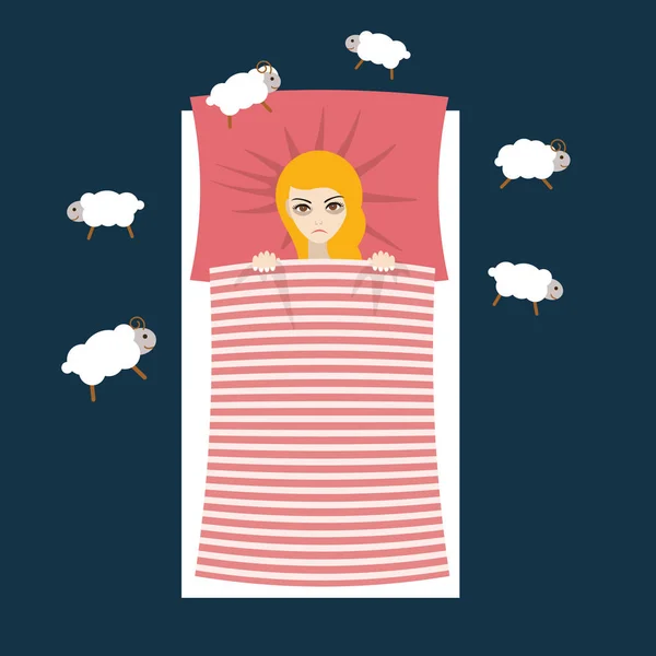 Γυναίκα Προβλήματα Ύπνου Και Αϋπνία Συμπτώματα Έναντι Άνθρωπος Καλός Ύπνος — Διανυσματικό Αρχείο