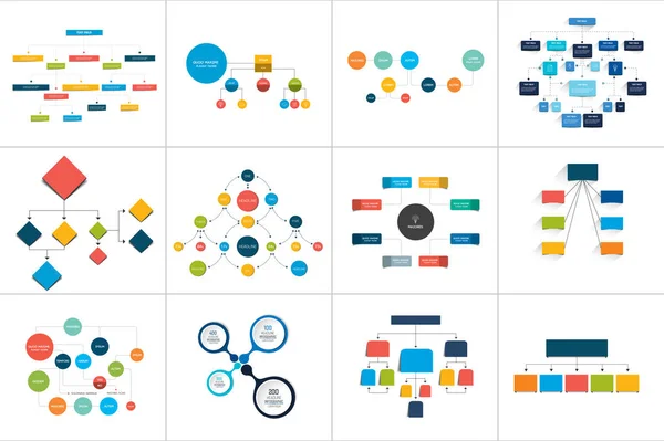 Fowcharts Schema Diagrammen Mega Set Gewoon Bewerkbaar Kleur Infografische Elementen — Stockvector