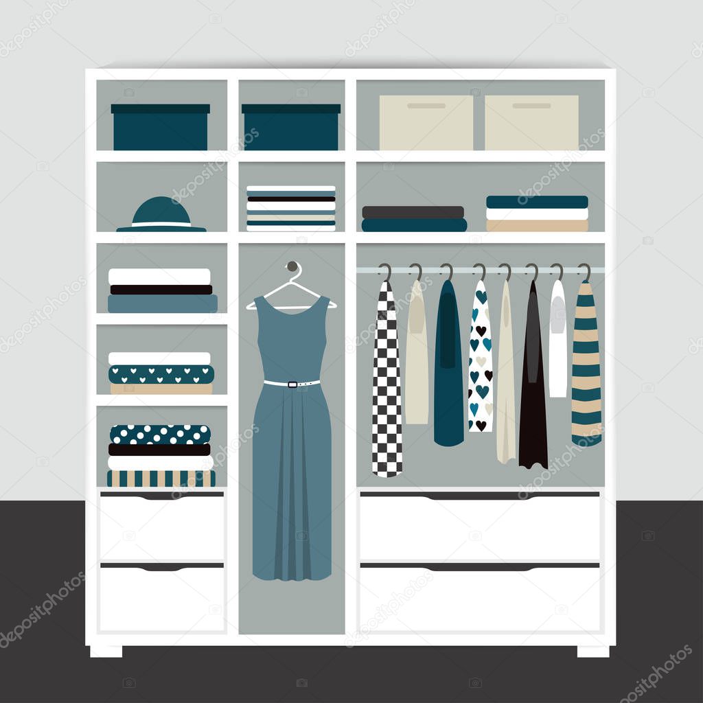 Capsule minimalistic wardrobe. Vector cartoon illustration.
