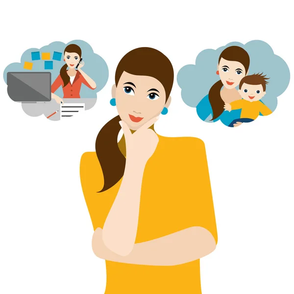 Mujer Eligiendo Entre Vida Familiar Con Los Niños Negocios Carrera — Vector de stock