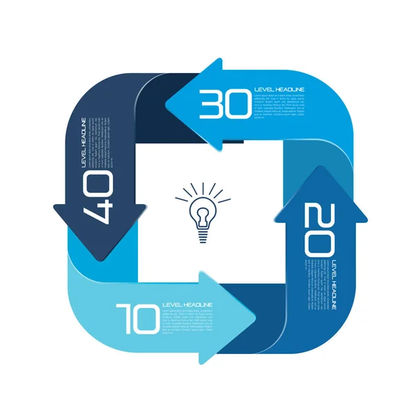 Des Flèches Infographies Carrées Divisées Quatre Parties Flèches Modèle Schéma — Image vectorielle