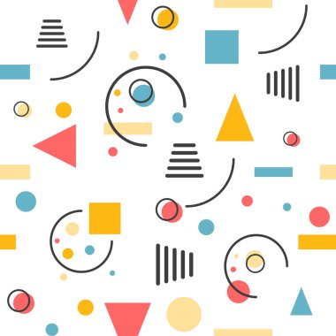 Geometrik dikişsiz desen. Çemberler, üçgenler ve çizgiler. Vektör retro tasarımı.