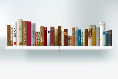 Kitap rafı. Vektör çizimi. İçerideki kitapçı..