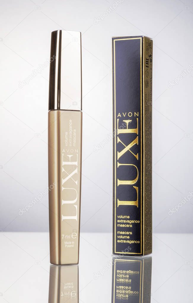 Avon cosmetics isolated on gradient background. Avon Products Inc was founded by David McConnell in 1886 in England.