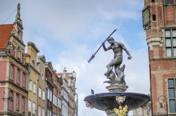 Historischer Neptunbrunnen Auf Dem Langen Markt Der Altstadt Von Danzig — Stockfoto